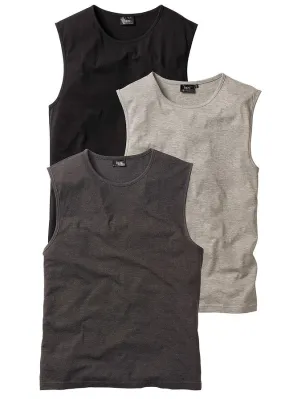 Camiseta de tirantes (3 unidades) pizarra jaspeado + gris jaspeado + negro